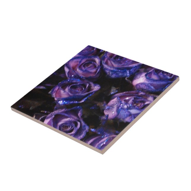 Romantic Love Purple Valentine Glitter Roses Tile (Side)