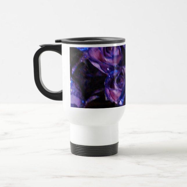 Romantic Love Purple Valentine Glitter Roses Travel Mug (Left)