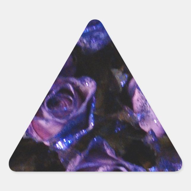 Romantic Love Purple Valentine Glitter Roses Triangle Sticker (Front)