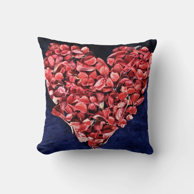 Romantic Love Rose Petal Red Heart Cushion (Front)