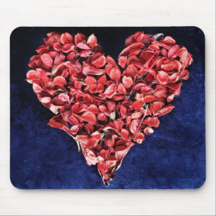 Romantic Love Rose Petal Red Heart Mouse Mat