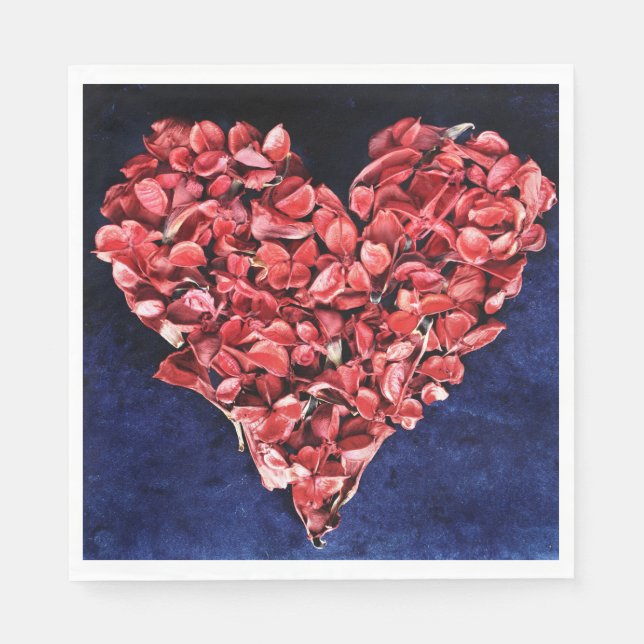 Romantic Love Rose Petal Red Heart Napkin (Front)