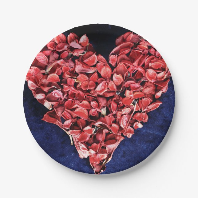 Romantic Love Rose Petal Red Heart Paper Plate (Front)