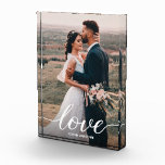 Romantic Love Script Wedding Photo Newlyweds Block<br><div class="desc">Eternal Embrace: Romantic Love Script Wedding Photo Frame for Newlyweds Capture the magic of a wedding day with the "Eternal Embrace" Photo Frame, a memento that epitomises the unity and affection shared between two souls. 💕 Chic Love Script: The word "Love" is elegantly scripted across the photo, embodying the essence...</div>