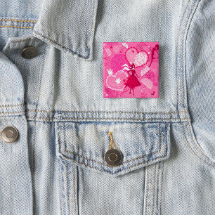 Romantic Love Silhouette Pattern Pink Hearts 15 Cm Square Badge