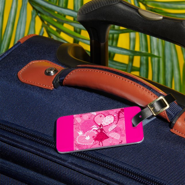 Romantic Love Silhouette Pattern Pink Hearts Luggage Tag (Creator Uploaded)