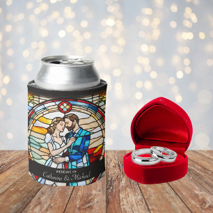 Romantic Love Stained Glass Style European Wedding Can Cooler