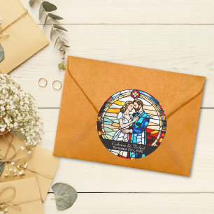Romantic Love Stained Glass Style European Wedding Classic Round Sticker
