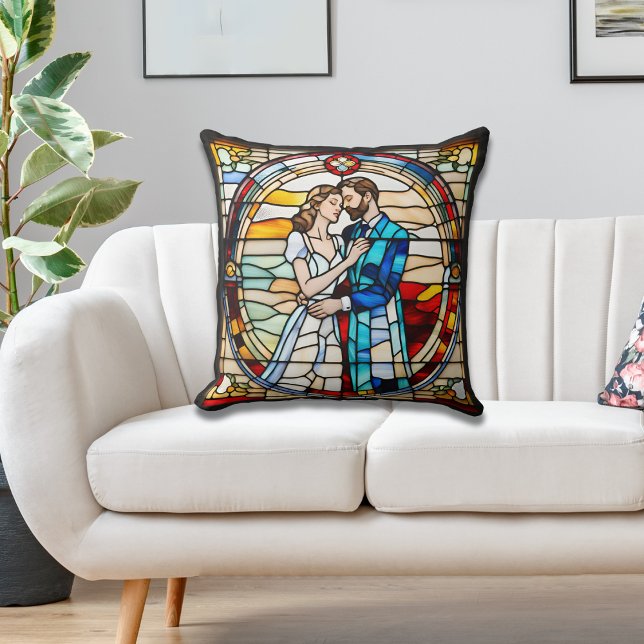 Romantic Love Stained Glass Style European Wedding Cushion (Creator Uploaded)