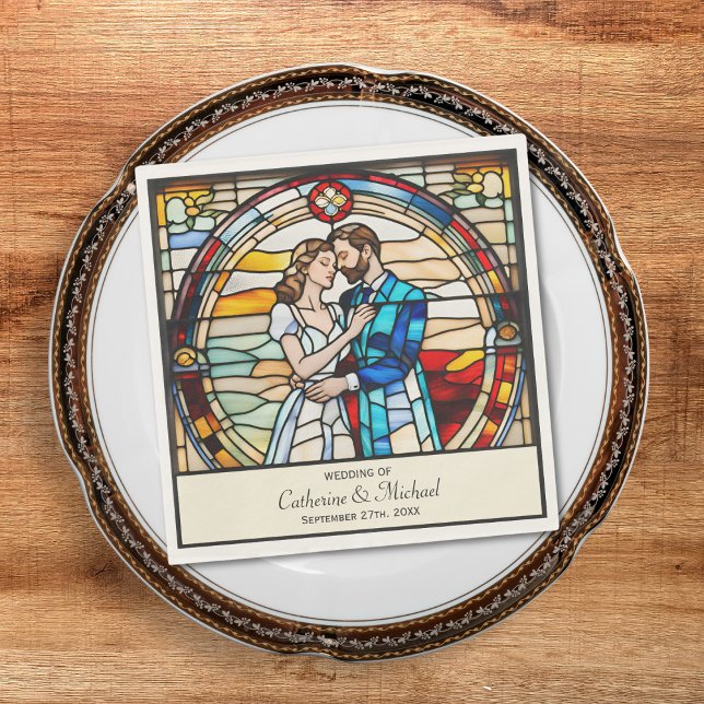 Romantic Love Stained Glass Style European Wedding Napkin (Creator Uploaded)