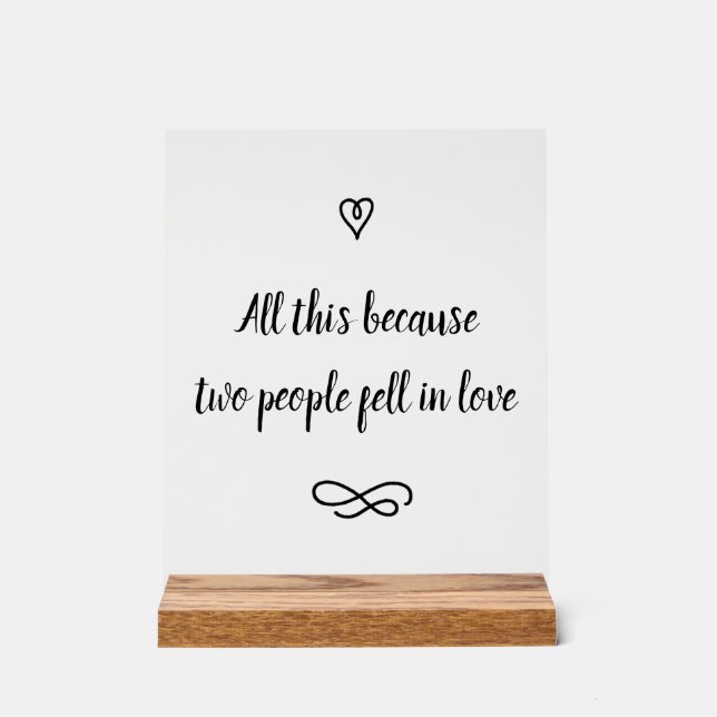 Romantic Love Story Wedding Calligraphy Keepsake Acrylic Sign (Front)