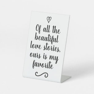 Romantic Love Story Wedding Calligraphy Keepsake Pedestal Sign