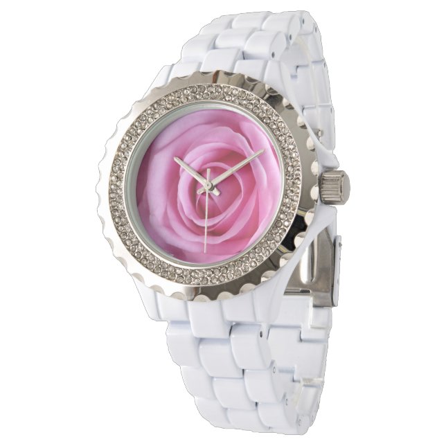 Romantic Love Sweet Soft Pink Rose Flower Watch (Angled)