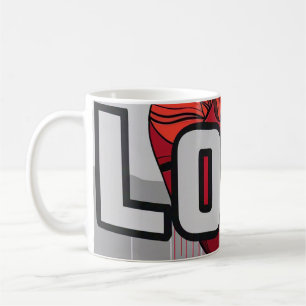 Romantic LOVE Text Mug Cute Red Heart Design Vale