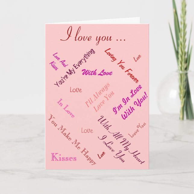 romantic love text on coloured background holiday card (Front)