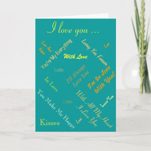 romantic love text on coloured background holiday card
