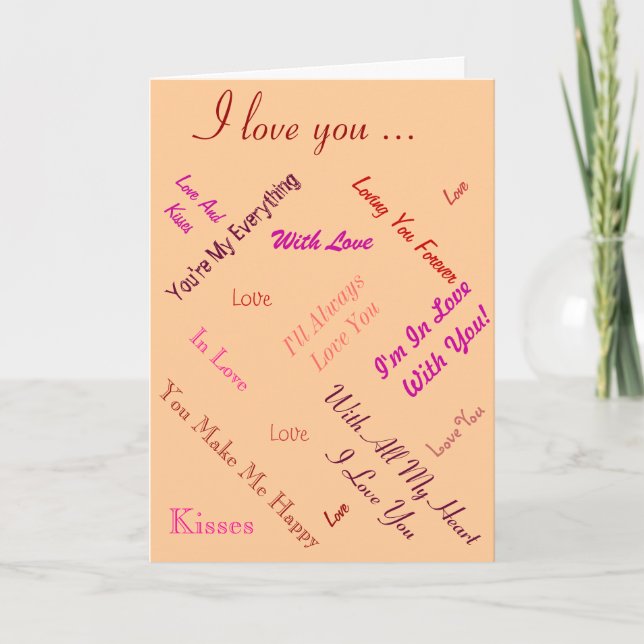 romantic love text on peach background valentines holiday card (Front)