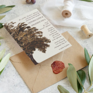 Romantic Love Tree Initials in Trunk Wedding Invitation