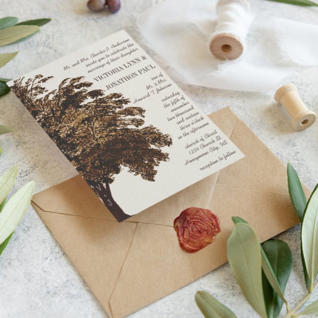 Romantic Love Tree Initials in Trunk Wedding Invitation (Creator Uploaded)