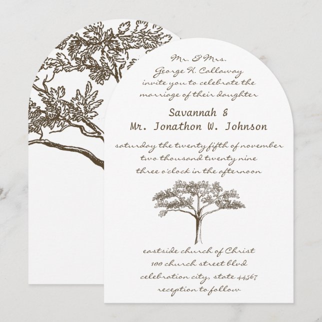 Romantic Love Tree Initials in Trunk Wedding Invitation (Front/Back)