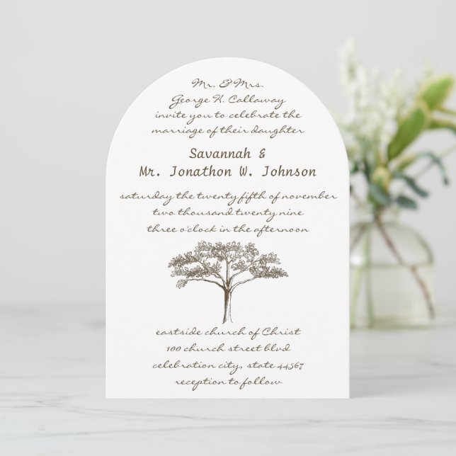 Romantic Love Tree Initials in Trunk Wedding Invitation (Standing Front)