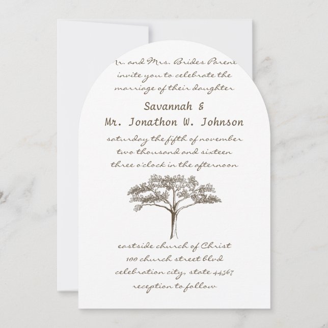 Romantic Love Tree Initials in Trunk Wedding Invitation (Back)