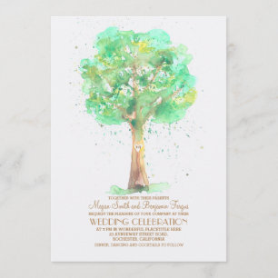 Romantic Love Tree Watercolor Wedding Invites