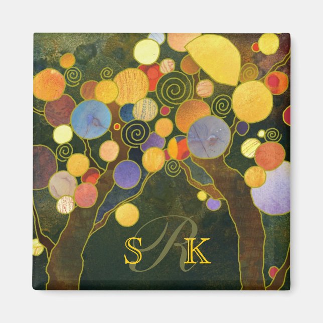 Romantic Love Trees Monogram Wedding Magnet (Front)