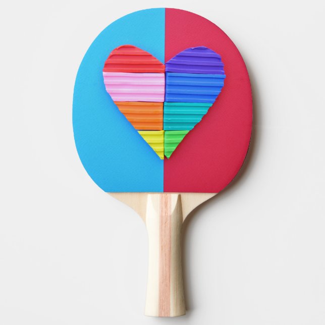 Romantic Love Twin Rainbow Hearts Ping Pong Paddle (Front)