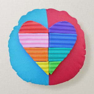Romantic Love Twin Rainbow Hearts Round Cushion