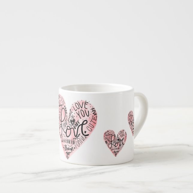 Romantic Love Typography Heart Espresso Cup (Front Right)
