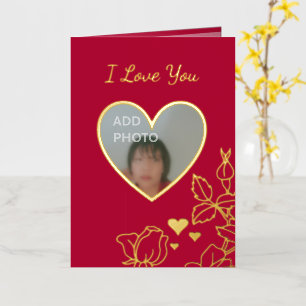 Romantic Love You Hearts Floral Photo Foil Card
