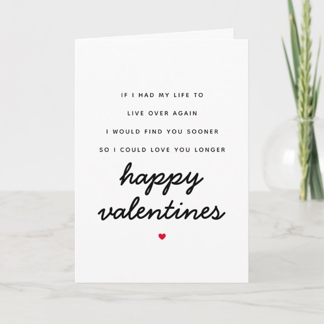 Romantic Love You Longer Heart Poem Valentines Day Card (Front)