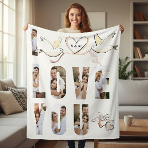 Romantic Love You Photo Collage Fleece Blanket