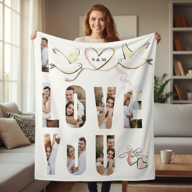 Romantic Love You Photo Collage Fleece Blanket (Creator Uploaded)