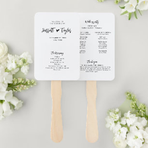 Romantic Lovely Heart Script Wedding Program Hand Fan