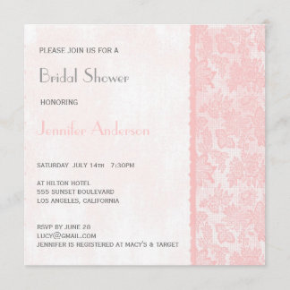 Romantic Lovely Pink Lace Bridal Shower Invitation