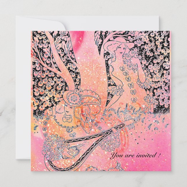 ROMANTIC LOVERS,ROMANCE IN PINK FUCHSIA SPARKLES INVITATION (Front)