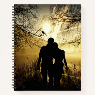 Romantic Lovers Silhouette at Sunset Notebook