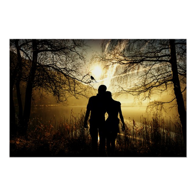 Romantic Lovers Silhouette at Sunset Poster (Front)