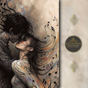 Romantic Lovers with Flowing Music Decoupage Tissue Paper