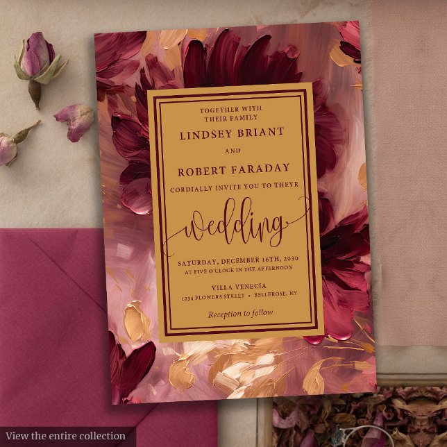 Romantic Luxury Deep Red Gold Flowers Wedding   Invitation (Romantic Luxury Deep Red Gold Flowers Wedding Invitation)