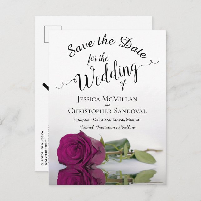 Romantic Magenta Berry Rose Wedding Save the Date Announcement Postcard (Front/Back)