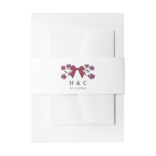 Romantic Magenta Bow Floral Wedding  Invitation Belly Band