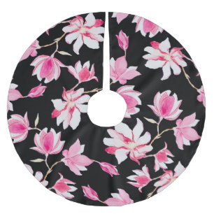Romantic Magnolia: Black Watercolor Brushed Polyester Tree Skirt