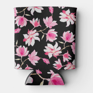 Romantic Magnolia: Black Watercolor Can Cooler