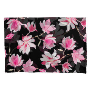 Romantic Magnolia: Black Watercolor Pillowcase