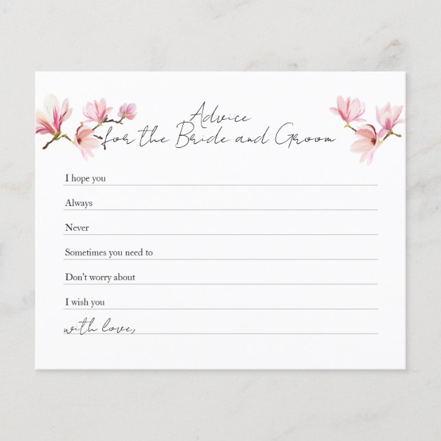 Romantic Magnolia Bridal Shower Advice Card (Front)