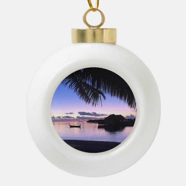 Romantic Maldives Tropical Sunset Ceramic Ball Christmas Ornament (Front)