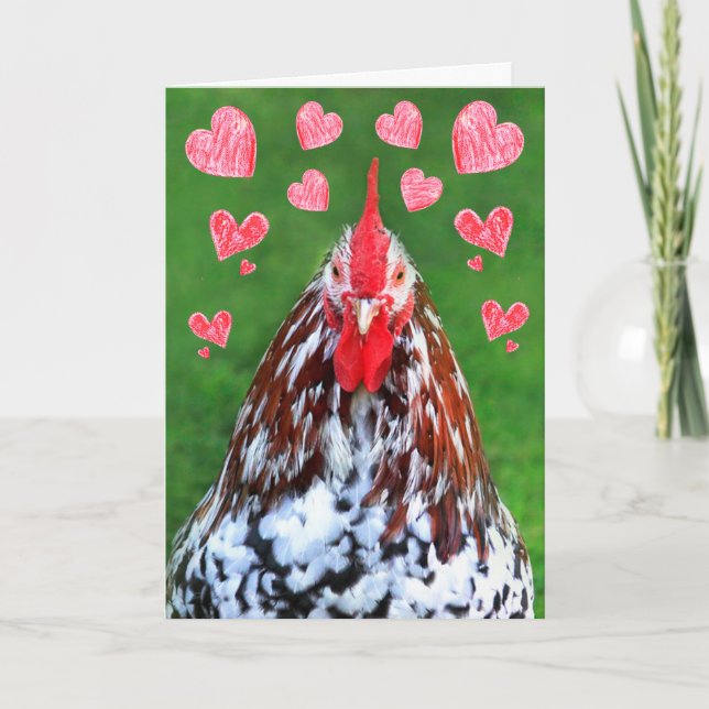 Romantic Manly Rooster Valentine's Day Holiday Card (Front)